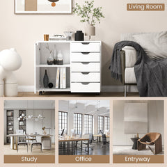 5-Drawer Dresser Chest Mobile Storage Cabinet with Door-White