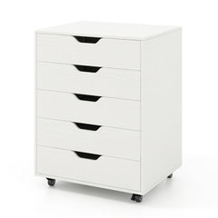 5 Drawer Mobile File Cabinet with Wheels for Living Room-White