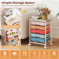 5-Drawer Rolling Cart with Wooden Tabletop and Metal Frame for Craft Room-Macaron