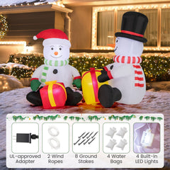 5 Feet 2 Cute Blow-up Snowman Christmas Inflatables with Gift Boxes