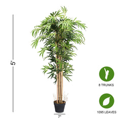 5 Foot Artificial Bamboo Tree, 8 Trunk Silk Bamboo in a 7 Inch Planter