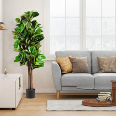 5 Foot Artificial Fiddle Leaf Fig Tree, 180 Leaves in a Cement Weighted Planter