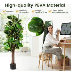 5 Foot Artificial Fiddle Leaf Fig Tree, 180 Leaves in a Cement Weighted Planter