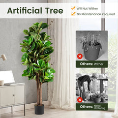 5 Foot Artificial Fiddle Leaf Fig Tree, 180 Leaves in a Cement Weighted Planter