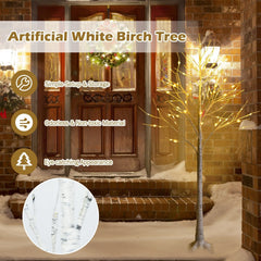 5 FT Pre-Lit White Birch Twig Tree with 72 LED Lights and Bendable Branches