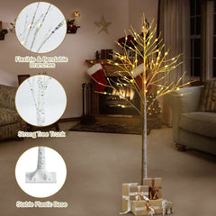 5 FT Pre-Lit White Birch Twig Tree with 72 LED Lights and Bendable Branches