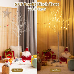 5 FT Pre-Lit White Birch Twig Tree with 72 LED Lights and Bendable Branches