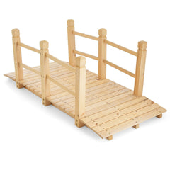 5 Feet Wooden Garden Bridge with Safety Rails-Natural