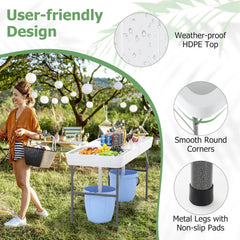 5 FT Folding Ice Cooler Table with Double Sinks for Camping Party Picnic Wedding-White