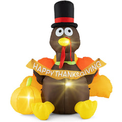 5 FT Inflatable Turkey with Pumpkin and LED Lights for Indoor Party