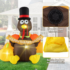 5 FT Inflatable Turkey with Pumpkin and LED Lights for Indoor Party
