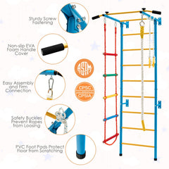 7 In 1 Kids Indoor Gym Playground Swedish Wall Ladder for Solid Wall-Yellow