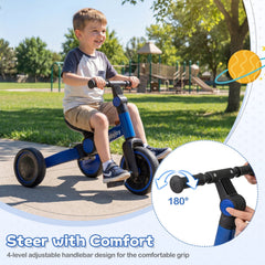 5-In-1 Toddler Bike Kids Balance Bike with Removable Pedals-Blue