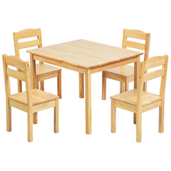5 Piece Kids Table and 4 Chair Set, Natural Solid Pine