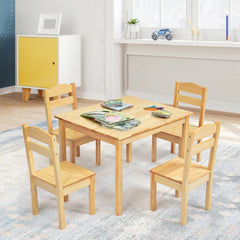 5 Piece Kids Table and 4 Chair Set, Natural Solid Pine