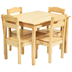 5 Piece Kids Table and 4 Chair Set, Natural Solid Pine