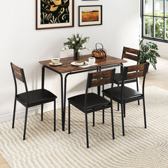 5-Piece Dining Table Set Industrial Rectangular Kitchen Table and 4 Armless Chairs-Rustic Brown