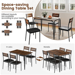 5-Piece Dining Table Set Industrial Rectangular Kitchen Table and 4 Armless Chairs-Rustic Brown
