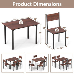 5 Piece Dining Table Set Industrial Style Kitchen Table and Chairs for 4-Walnut