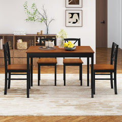 5 Piece Dining Table Set with Rectangular Kitchen Table and 4 Chairs for 4 People-Coffee