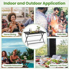 5 Piece Foldable Patio Dining Set, 48 Inch Slatted Metal Table and 4 Folding Armchairs That Store 2 Inches Flat