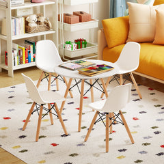 5 Piece Kids Round Table and 4 Armless Chair Set, White with Beech Legs