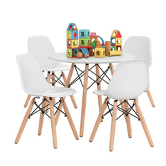 5 Piece Kids Round Table and 4 Armless Chair Set, White with Beech Legs