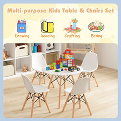 5 Piece Kids Round Table and 4 Armless Chair Set, White with Beech Legs