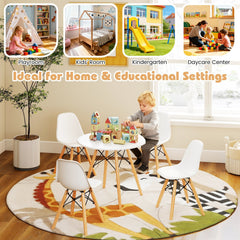 5 Piece Kids Round Table and 4 Armless Chair Set, White with Beech Legs