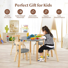 5 Piece Kids Wooden Round Table and 4 Curved Back Chair Set with Toy Bricks, Grey
