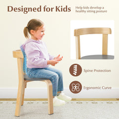 5 Piece Kids Wooden Round Table and 4 Curved Back Chair Set with Toy Bricks, Grey