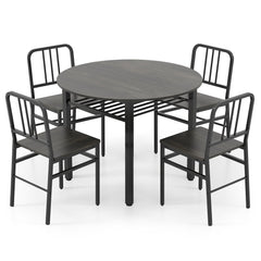 5-Piece Round Dining Table Set with Storage Shelf for Dining Room-Gray