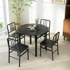 5-Piece Round Dining Table Set with Storage Shelf for Dining Room-Gray