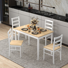 5-Piece Wooden Dining Set with Rectangular Table and 4 Chairs-Natural