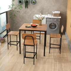 5 Pieces Industrial Dining Table Set with Counter Height Table and 4 Bar Stools-Walnut