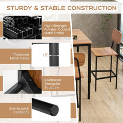 5 Pieces Industrial Dining Table Set with Counter Height Table and 4 Bar Stools-Walnut