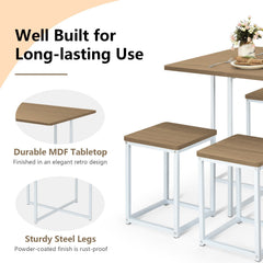 5 Pieces Metal Frame Dining Set with Compact Dining Table and 4 Stools-Natural
