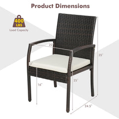 5 Piece Patio Rattan Dining Set, 69 Inch Acacia Topped Table with Lidded 2 Inch Umbrella Hole and 4 Cushioned Armchairs