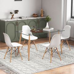 5 Pieces Rectangle Dining Table Set with 51 Inch Glass Tabletop-White