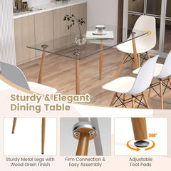 5 Pieces Rectangle Dining Table Set with 51 Inch Glass Tabletop-White