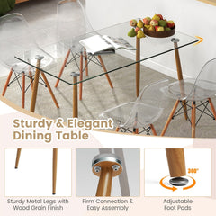 5 Pieces Rectangle Dining Table Set with 51 Inch Glass Tabletop-White