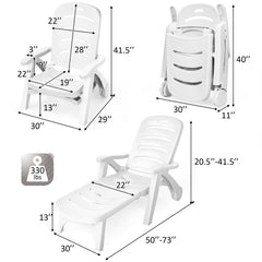Folding PP Chaise Lounge on Wheels with 5 Position Backrest, White
