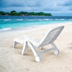 Folding PP Chaise Lounge on Wheels with 5 Position Backrest, White