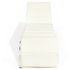 Rattan Chaise Recliner with Folding Cushion and Adjustable Back, Off White