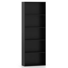5 Shelf Black Bookcase, Tall Narrow Open Bookshelf for Books and Display