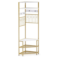 5-Tier Corner Hall Tree with Shoe Storage Bench-White