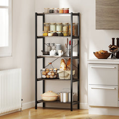 5 Tier Industrial Bookshelf with Black Metal Frame, Display Storage Rack, Grey