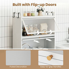 5-Tier Kitchen Storage Cabinet with 4 Flip-up PC Doors Adjustable Feet and Rolling Wheels-White