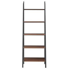 5 Tier Leaning Bookshelf Wood Metal Bookcase