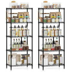 5-Tier Metal Storage Shelving Unit Set of 2 with V-Shaped Wire Rack-Black